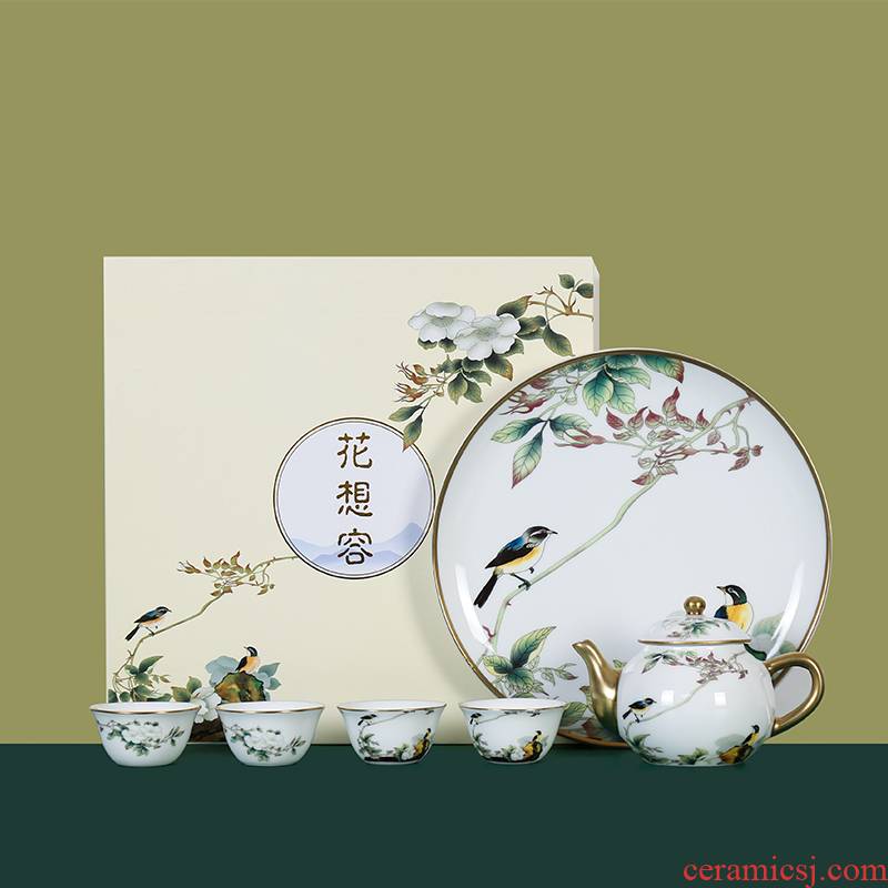 Jingdezhen manual paint painting of flowers and tea sets suit household ceramic teapot ground suit kung fu tea set