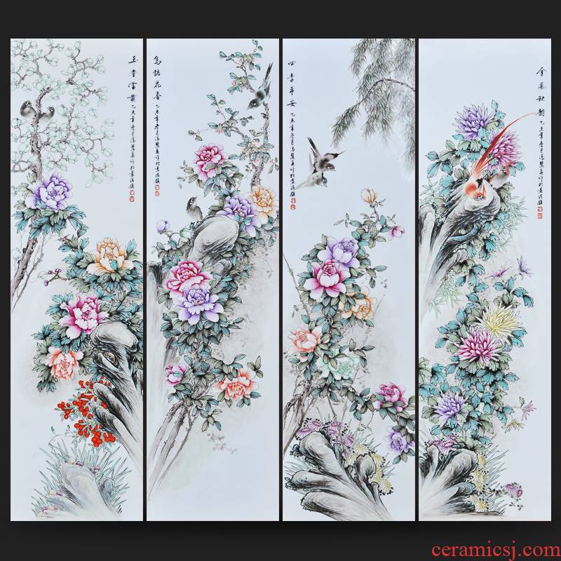 Jingdezhen ceramics Feng Huiying hand - made porcelain plate painting birds and flowers, (2) the four screen sitting room adornment household furnishing articles