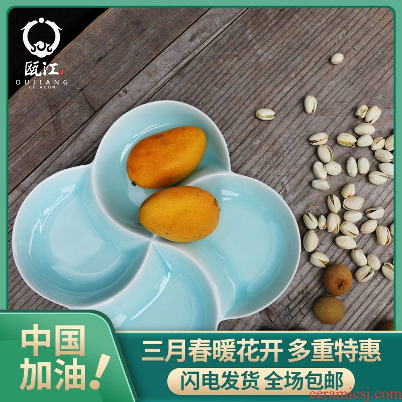 Oujiang longquan celadon dim sum afternoon tea dessert plate home sitting room ceramic four 'lads' Mags' including nuts snacks dry fruit tray