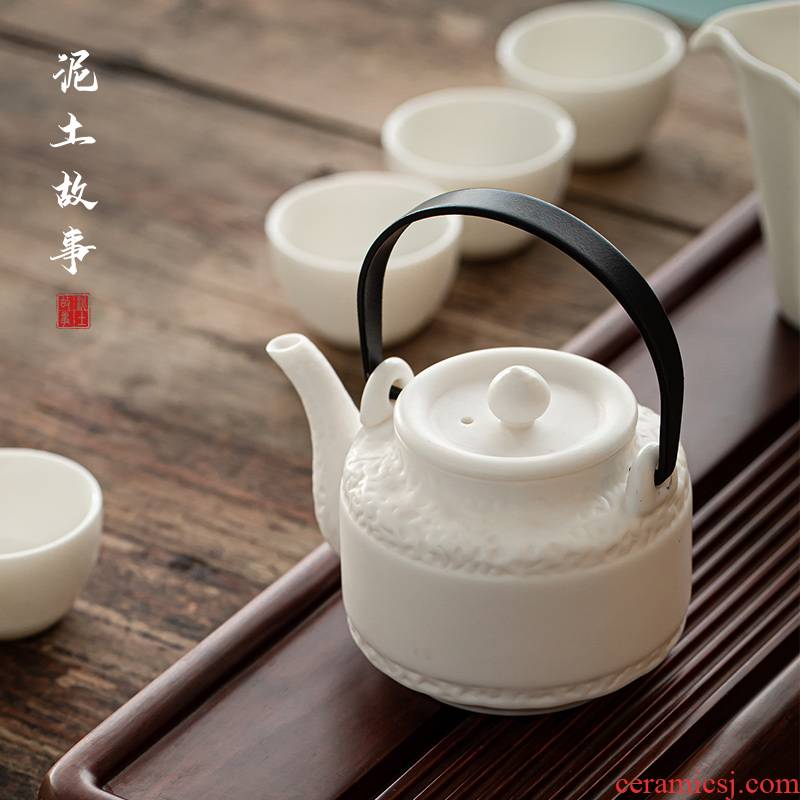 Earth story tea kettle ceramic household kung fu biscuit firing single girder pot pot of hand made dehua white porcelain teapots