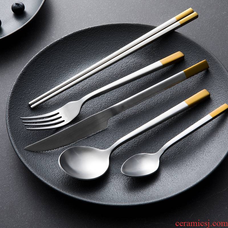 TaoDian creative household stainless steel tableware sweet coffee spoon, long handle hot food steak knife and fork spoon set