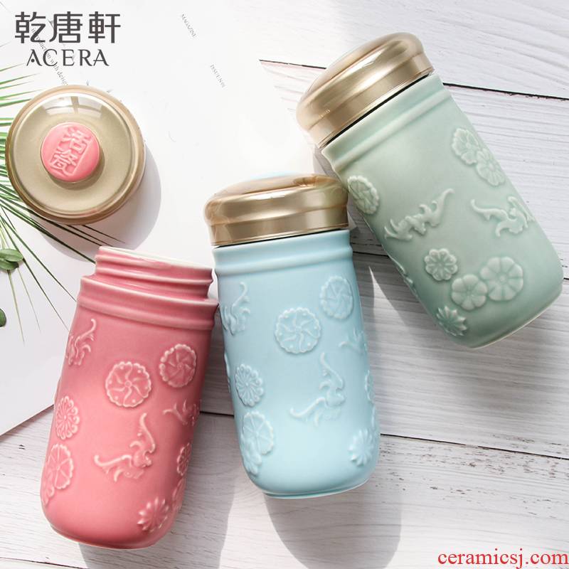 Do Tang Xuan porcelain cup, small five blessings with glass cup with single 350 ml portable leak proof quality goods