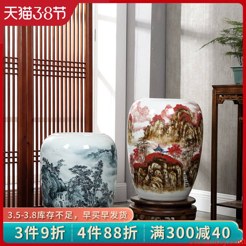Jingdezhen hand - made landscape ceramic floor large vases, vats Chinese sitting room porch villa decorations furnishing articles