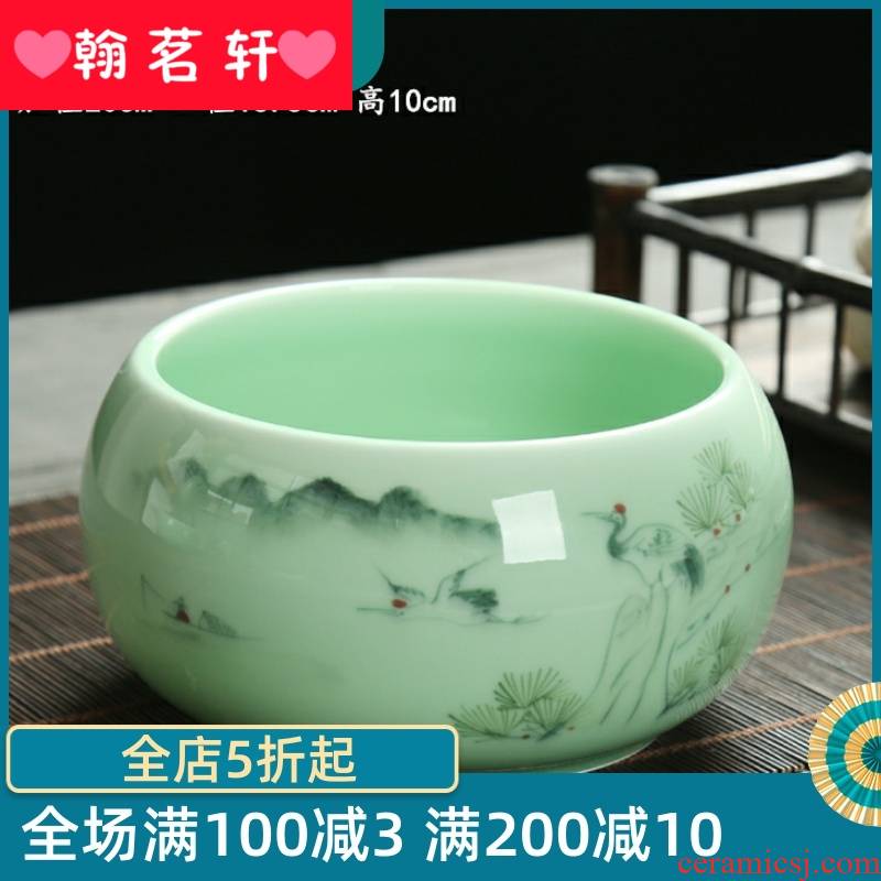 Kung fu tea set elegant celadon porcelain basin for wash cup tea wash bowl of tea large vessels XiCha big writing brush washer water jar