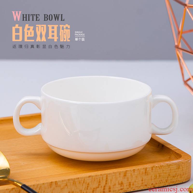Pure white ipads porcelain jingdezhen west tableware ceramic bowl ears ROM song soup bowl of salad bowl of soup bowl
