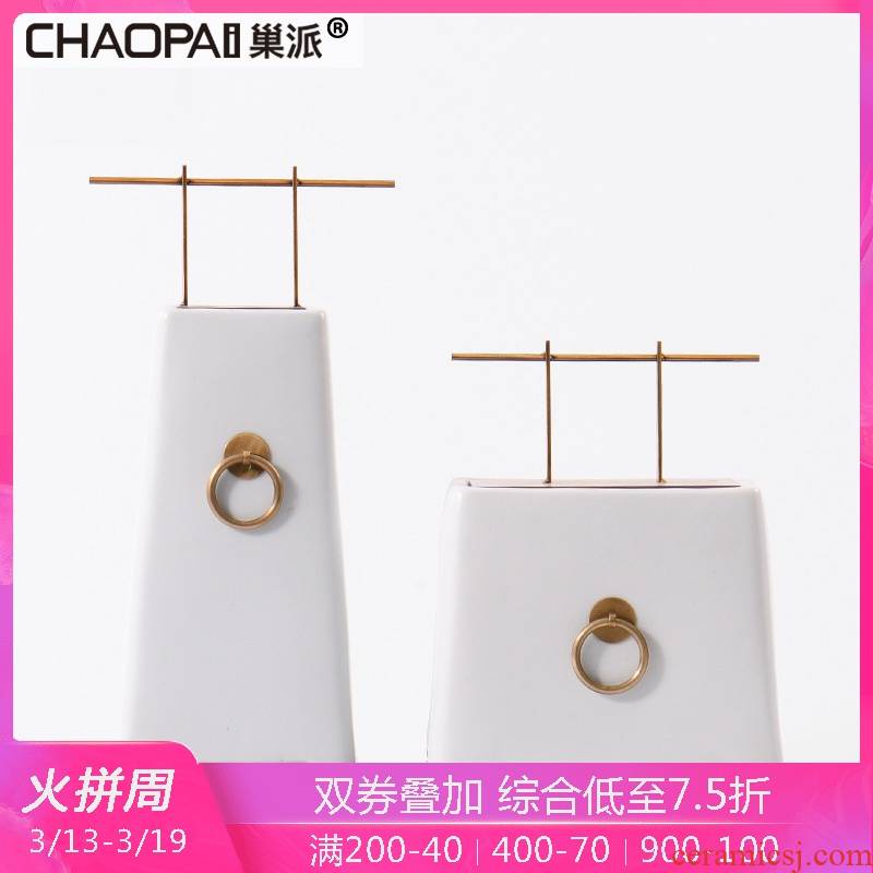 New Chinese style zen ceramic display porch place indoor exhibition hall, a copper ring process works home sitting room small ornament