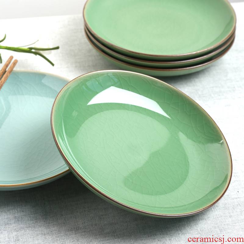 The elder brother of The longquan celadon up creative ice crack plate household dish plate ceramic circular plate Chinese breakfast salad plate