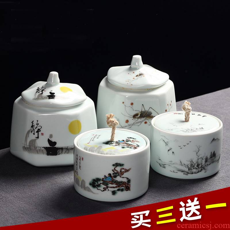 Jane quality pu 'er tea pot of longquan celadon ceramic seal tank 1 catty tea cake tea box of large storage POTS