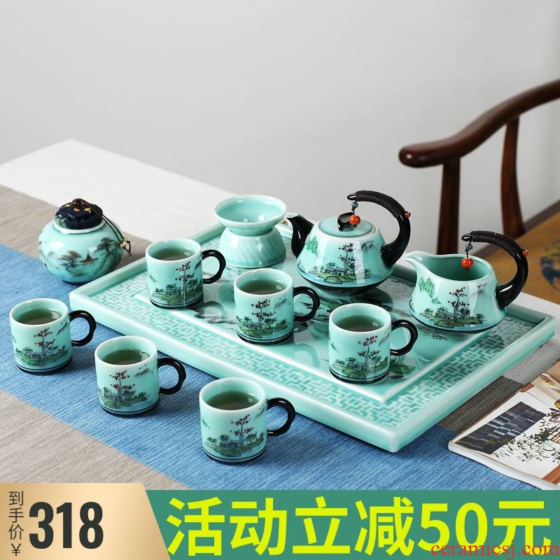 The Was suit household contracted sitting room jingdezhen hand - made ceramic teapot ground kung fu tea cups of a complete set of gift boxes