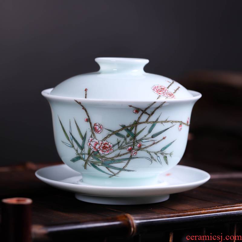 Offered home - cooked checking ceramic tea ware in tureen three teapots only hand - made famille rose tea ware jingdezhen porcelain tea set