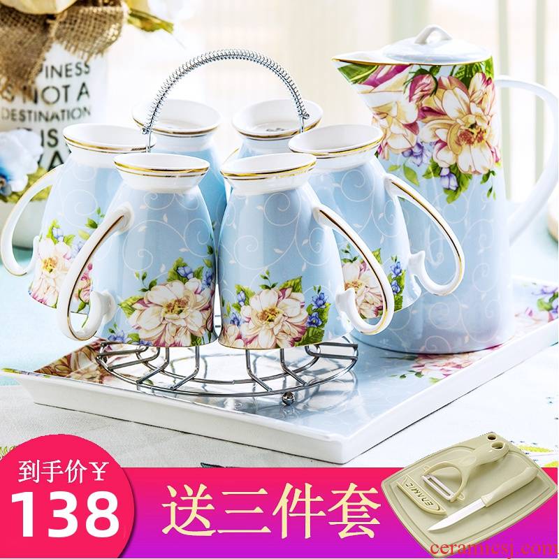 Sitting room glass suit household ceramic cup tray with European heat - resisting teapot teacup cold water kettle gift