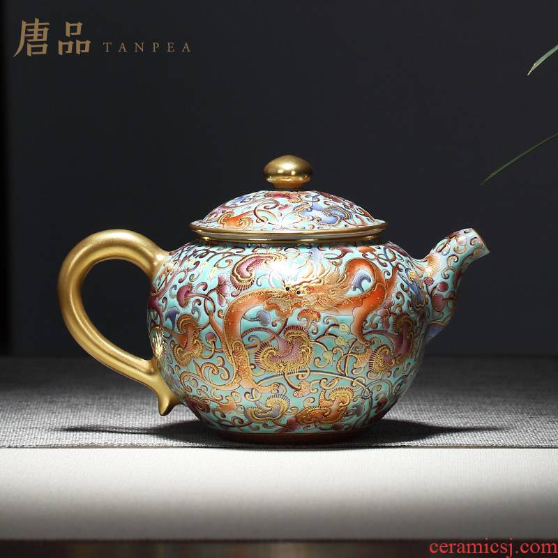 Colored enamel teapot all hand ganoderma dragon jingdezhen ceramic teapot kung fu tea set large paint a gift