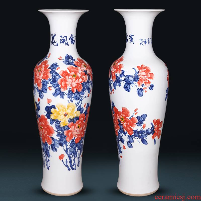 Jingdezhen ceramics hand - made famille rose blooming flowers landing large vases, Chinese style villa living room housewarming gift