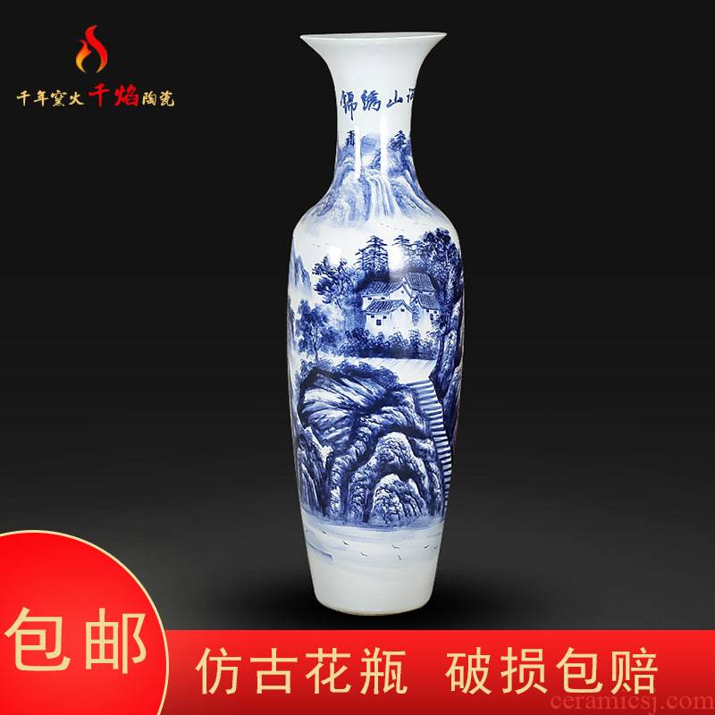 Blue and white porcelain of jingdezhen ceramics vase of large sitting room the opened flower arranging hotel furnishing articles hand - made bright future