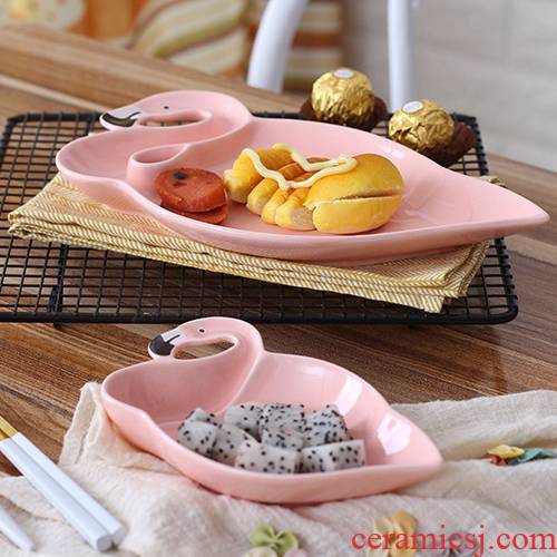 Love graces jingdezhen ins creative ceramics export foreign trade characteristics of flamingos separate plate plate dessert snacks
