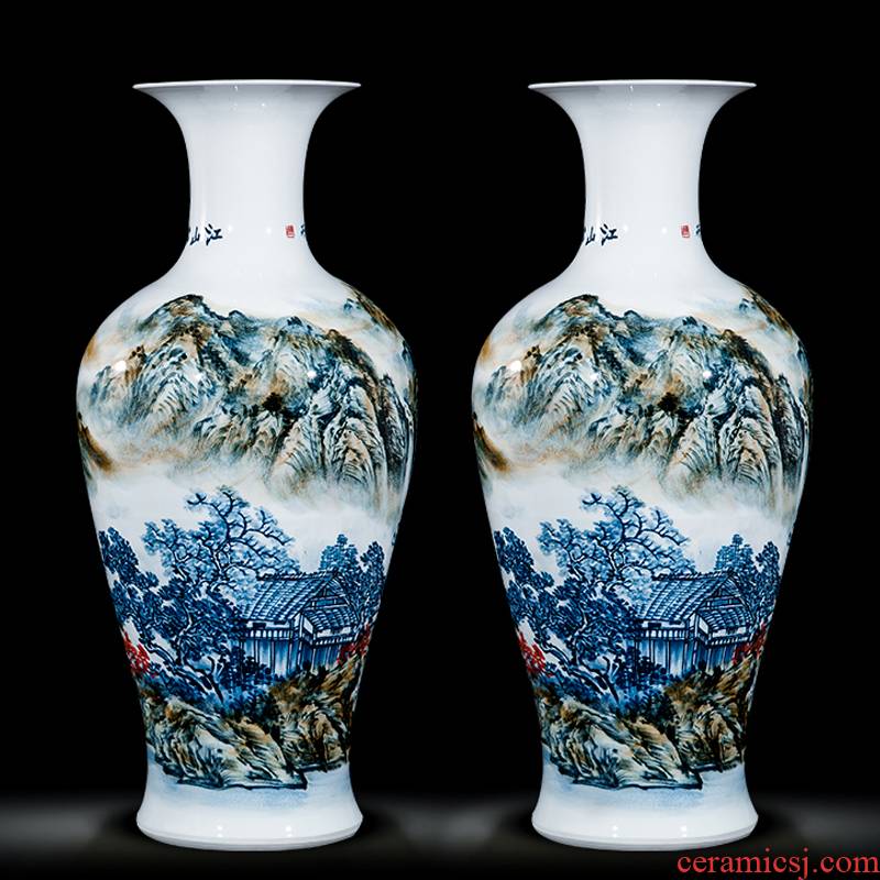 Jingdezhen ceramics celebrity hand - made the master of landscape painting landing large vases, home sitting room adornment is placed