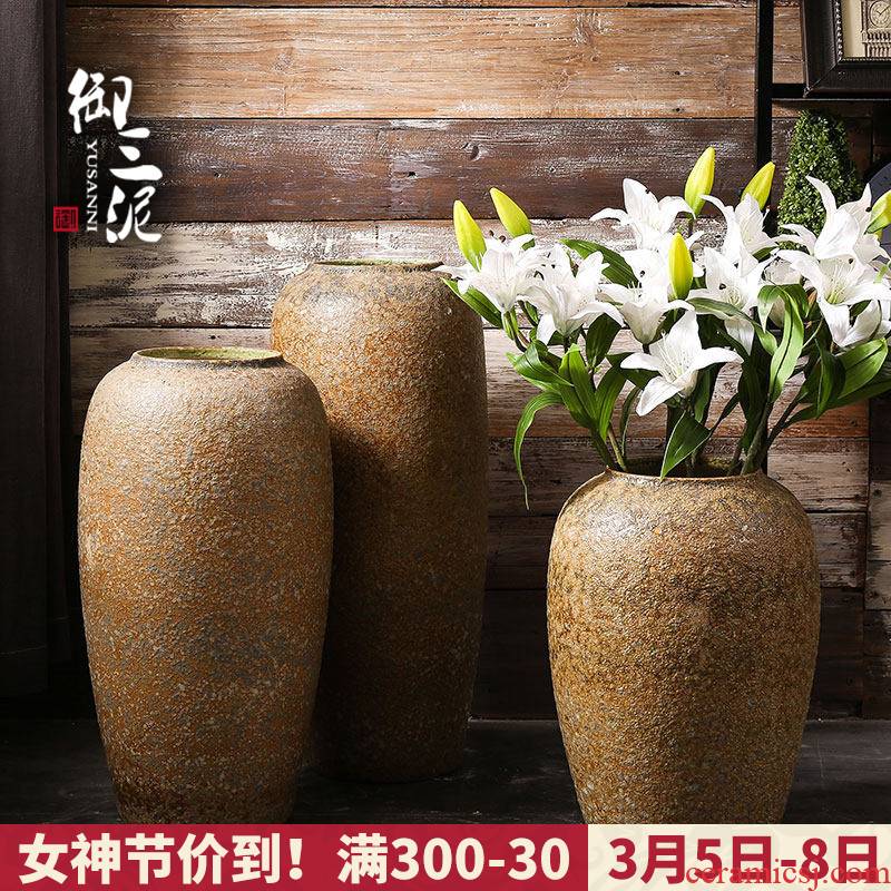 Royal three mud manual coarse courtyard mall flower implement ground vase earthenware pottery jar do old archaize large flower pot