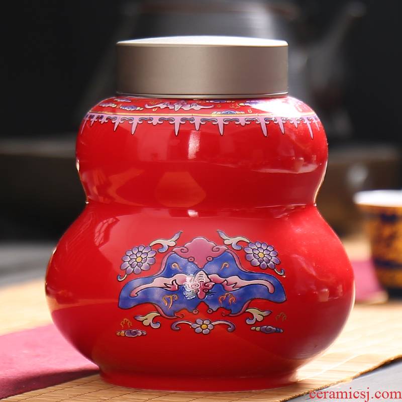 Retro alloy cover seal pot large ceramic tea pot home storage tanks in the colored enamel, moistureproof tea warehouse