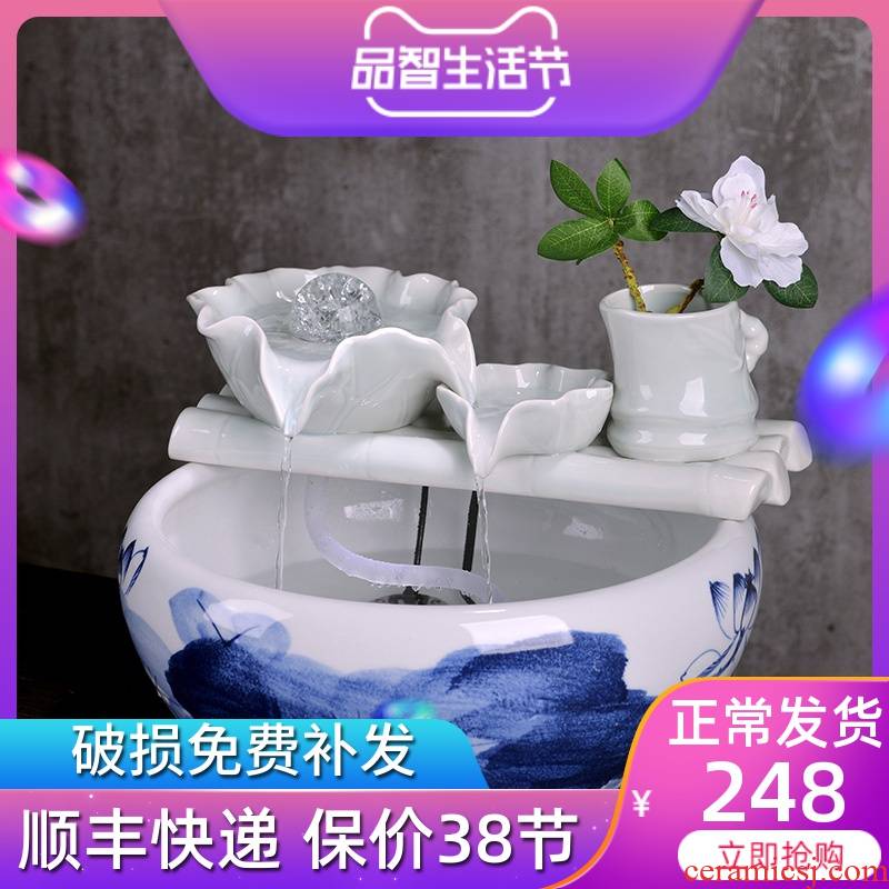 Jingdezhen creative water fountain humidifier feng shui home furnishing articles for the opening round of the sitting room office gift