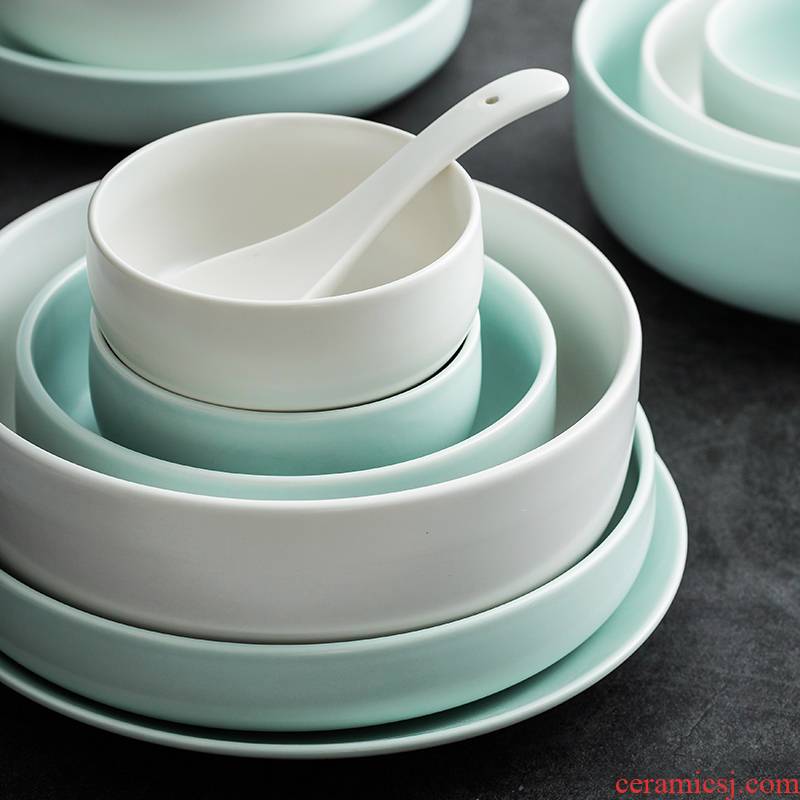Nordic ins use mint green ceramic creative plate household contracted dishes plate suit dishes