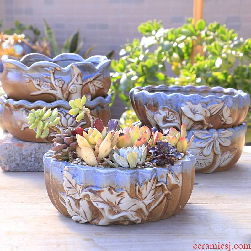 Big flowerpot contracted large caliber thick fleshy flowerpot ceramics pottery large platter combination plant a flower pot special offer a clearance