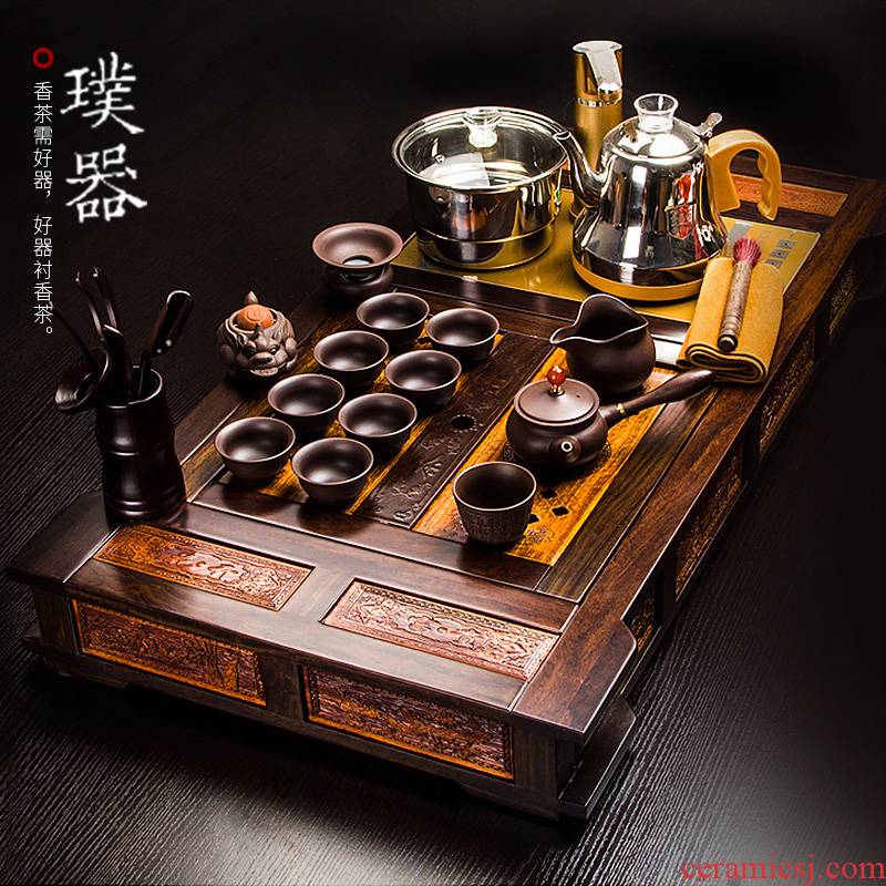 Injection machine purple sand tea set a complete set of kung fu ebony spend pear wood tea tray was brother your up up the teapot tea set