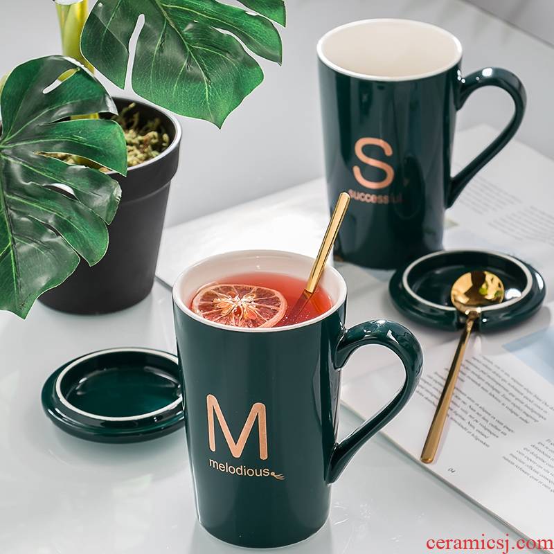 Mark cup individuality creative trend couples name letters ceramic cup coffee cup with cover female cup home