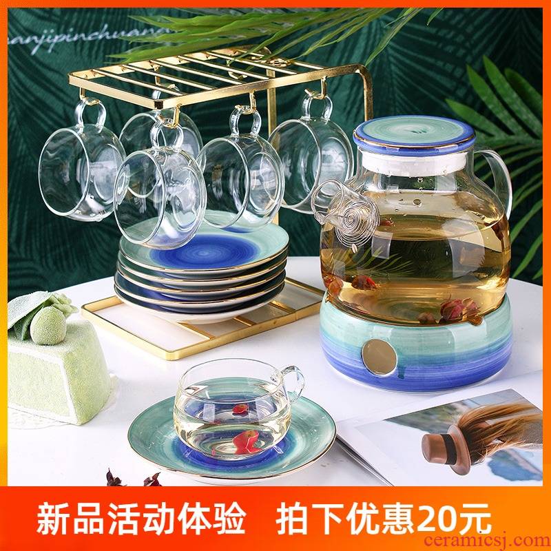 British ceramic household afternoon tea teapot set flowers and fruit tea cups with filter based heating
