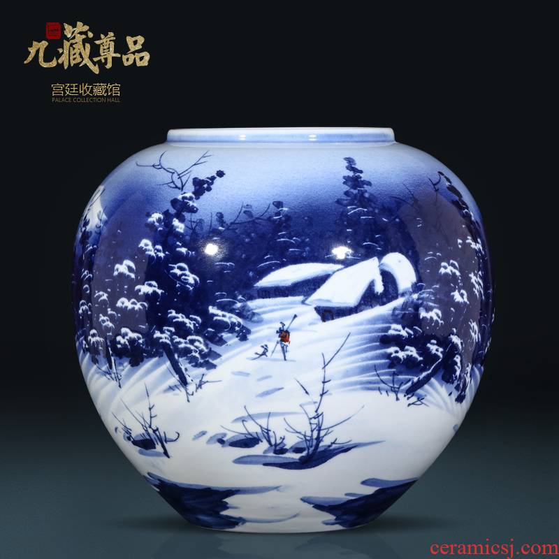 Jingdezhen ceramic masters Chinese hand - made snow of blue and white porcelain jar sitting room porch TV ark, vase furnishing articles