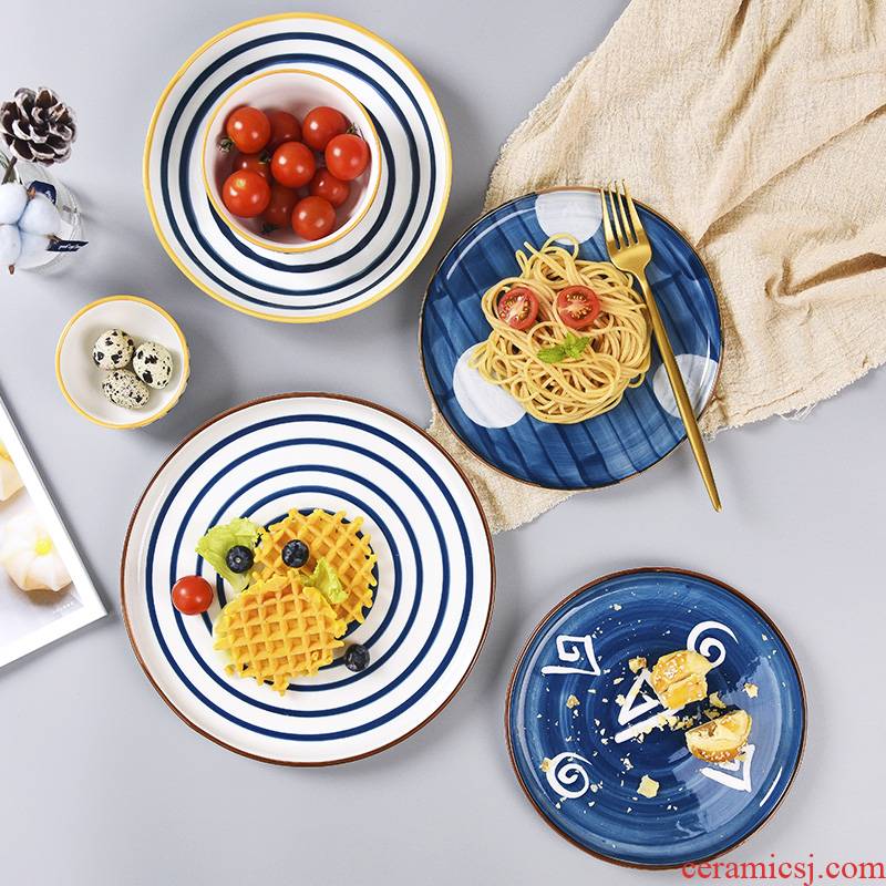 Creative web celebrity ceramic plate household food dish bowl plate tableware Nordic steak Japanese tableware a single plate