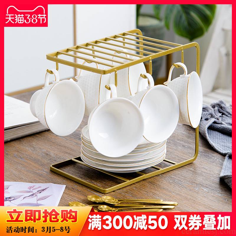 European ceramic coffee cups and saucers suit small exquisite key-2 luxury household contracted coffee set English afternoon camellia tea cups