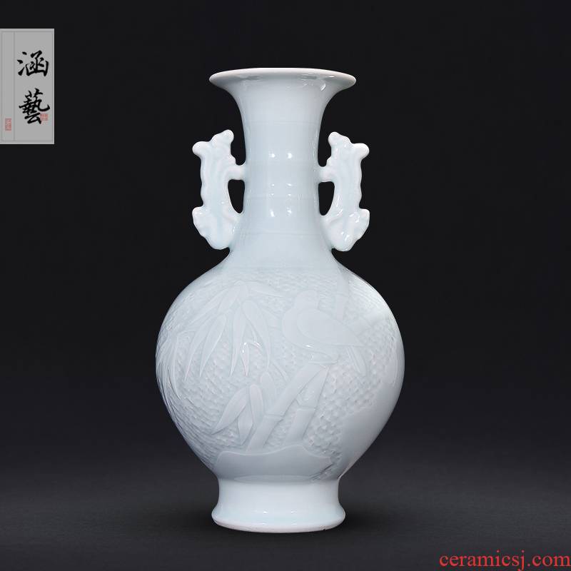 Jingdezhen ceramic green jade carved bamboo report peaceful double ears sitting room place flower arrangement of new Chinese style decoration