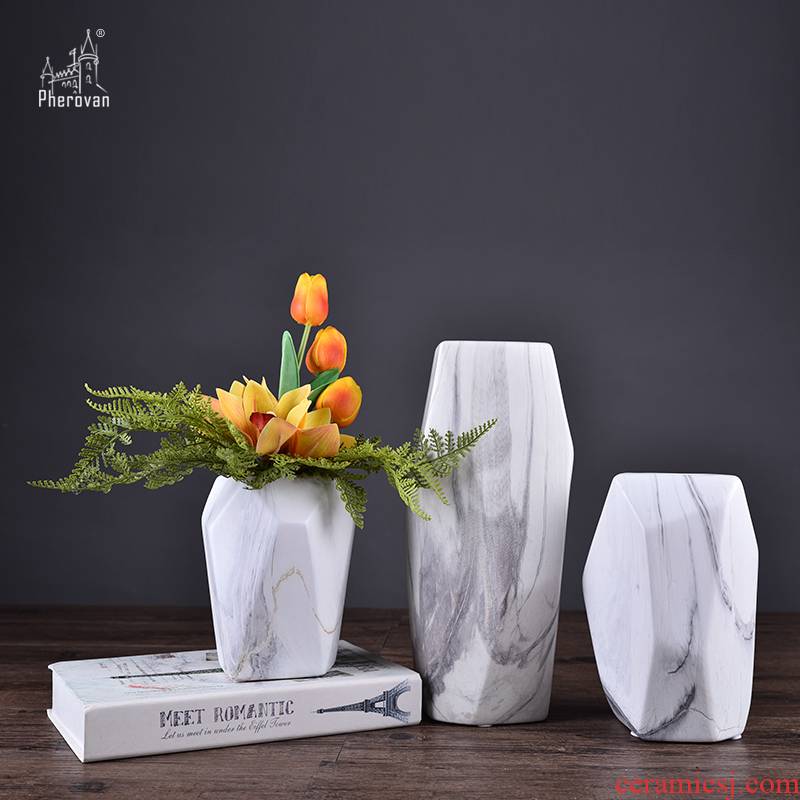 Creative geometric marble ceramic porcelain vase TV ark, example room porch household decorative furnishing articles arranging flowers