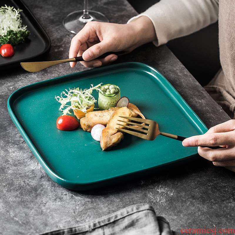 Ins Nordic tableware ceramics steak plate western - style food dish home plate plate flat creative square plate of pasta dish