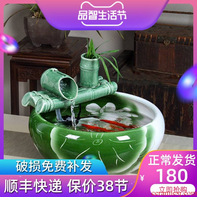 Jingdezhen ceramic furnishing articles of small water fountain household humidifier desktop sitting room aquarium fish bowl