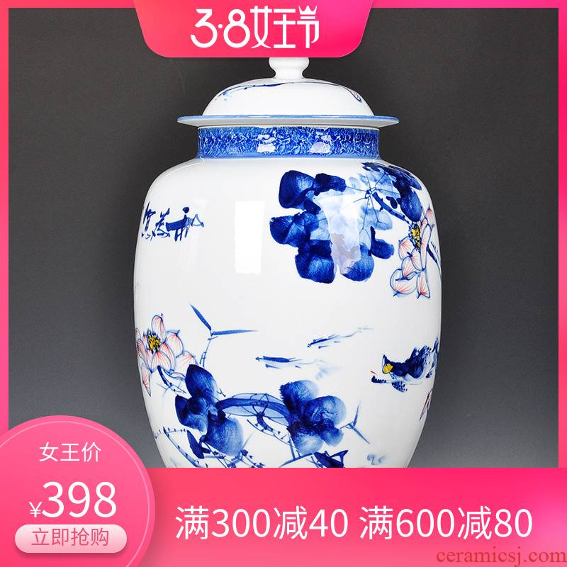 Blue and white porcelain tea pot large furnishing articles pu 'er ceramic jar airtight storage scattered tea POTS, tea tea urn