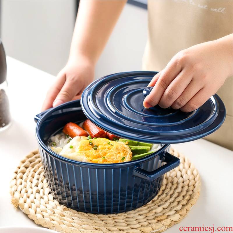 Japanese creative household ears with cover rainbow such use large student rainbow such as bowl of the big bowl of noodles bowl of ceramic tableware