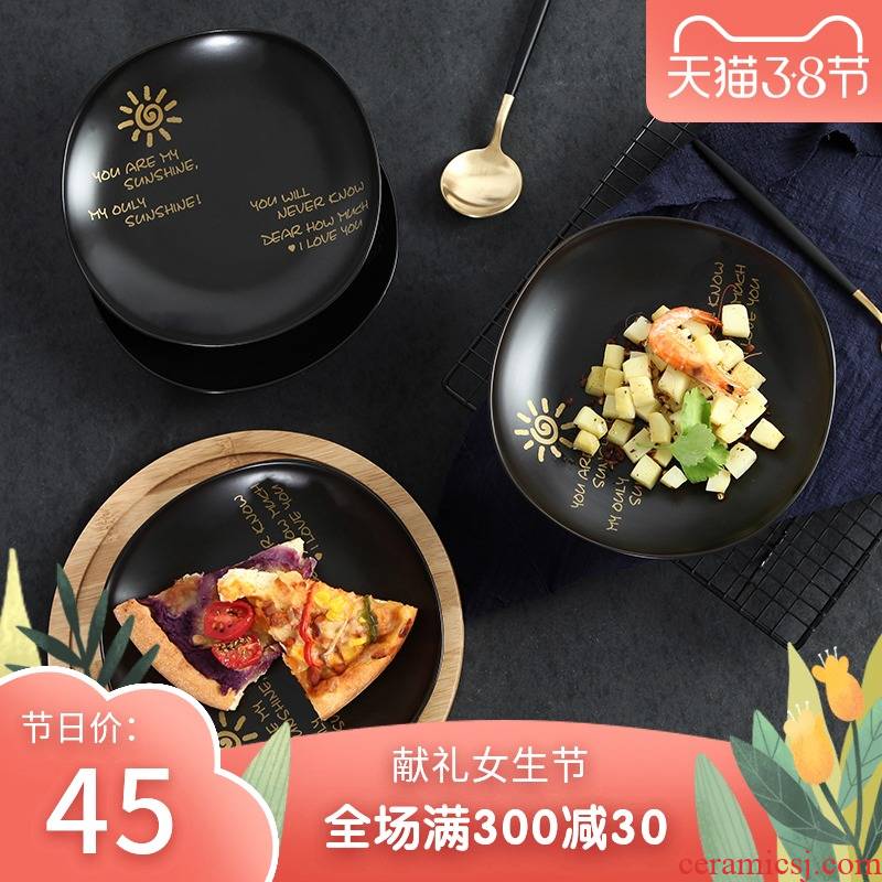 Korean four creative ceramic plate tableware suit household microwave square deep dish dish dish of rice soup plate web celebrity ins