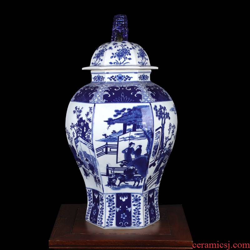 The New Chinese blue and white porcelain ceramic vases, flower arrangement sitting room example that restore ancient ways the general pot of household soft outfit the flower furnishing articles