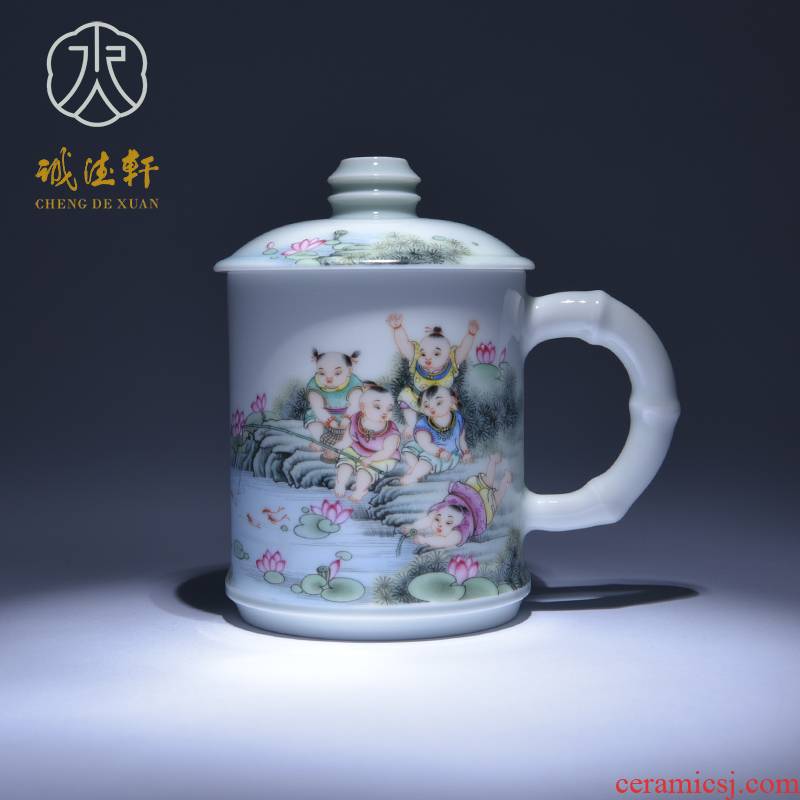 Cheng DE hin kung fu tea set, jingdezhen ceramic hand - made boss office cup 12 pastel cup scored the birth of your son