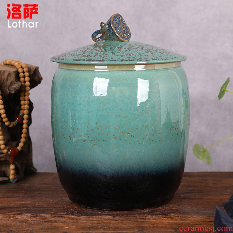 Jingdezhen ceramic barrel 20 jins 30 jins storage tank ricer box grain jar sealed tank meter box green fruit box