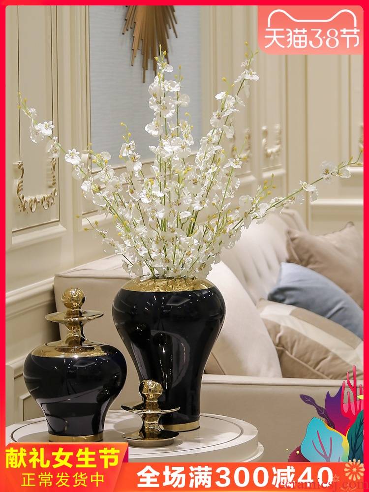 New Chinese style in modern creative general tank simulation flower vase light European - style key-2 luxury ceramic flower decoration floral decorations