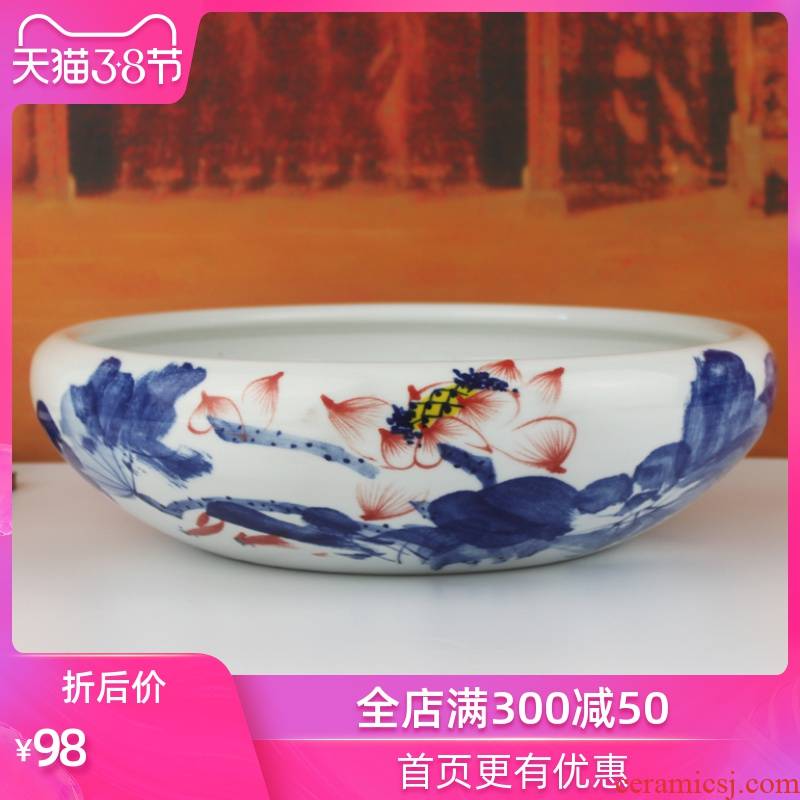 Jingdezhen ceramic hand - made aquarium water shallow basin of goldfish turtle cylinder water lily creative desktop furnishing articles household act the role ofing is tasted