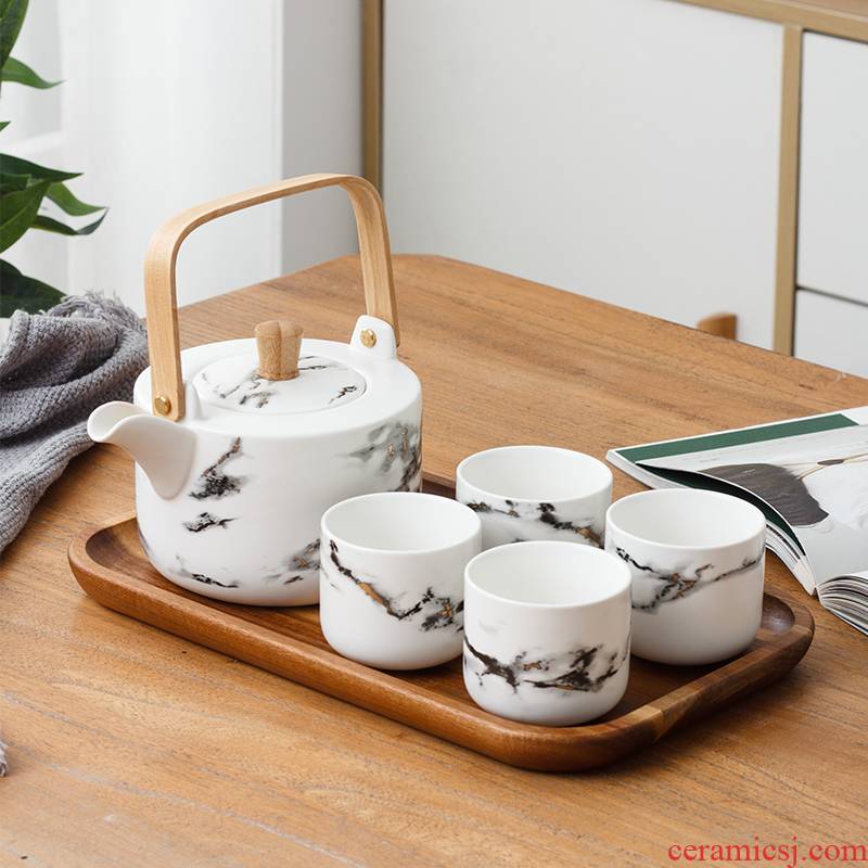 The Small Japanese ceramic tea set home sitting room is contracted teapot teacup travel a whole set of kung fu tea set