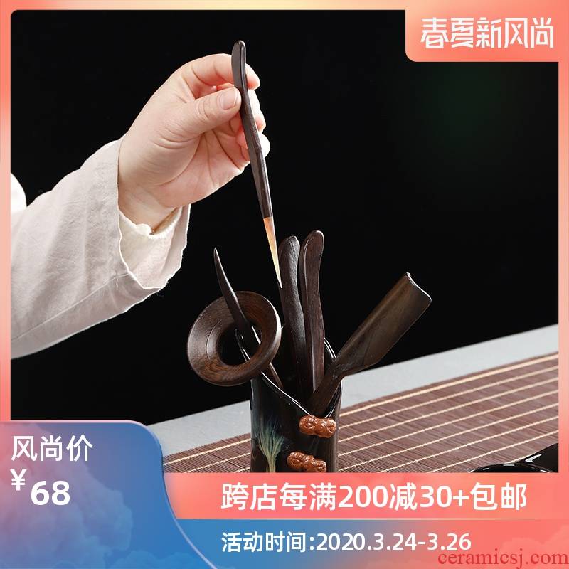 Have the ebony wood tea six gentleman 's suit to build light red glaze ceramic kung fu tea set variable tea tray with parts