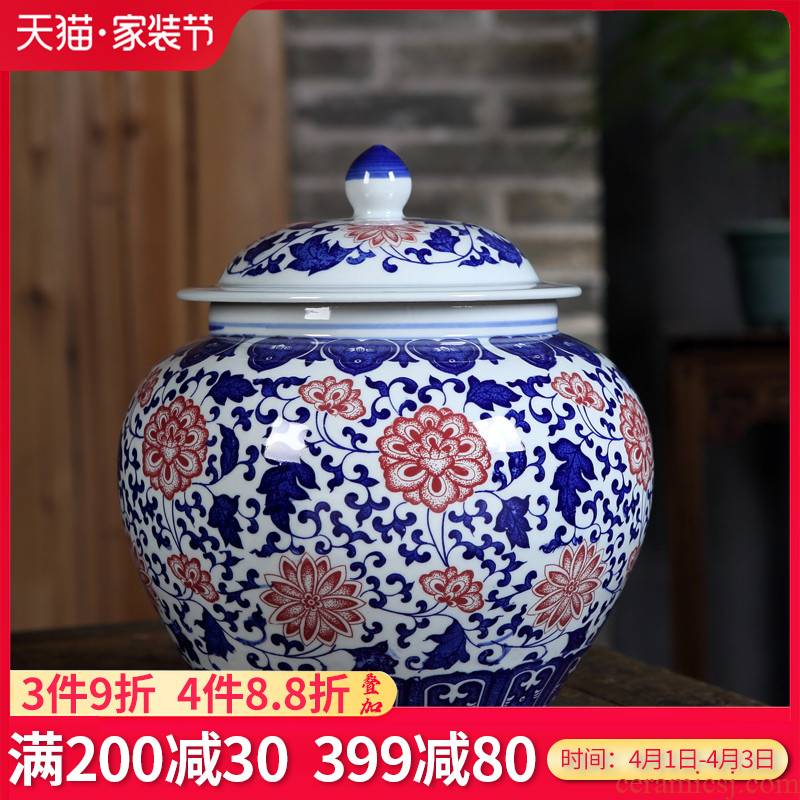 Jingdezhen ceramics POTS antique blue and white porcelain tea storage tank kitchen furnishing articles of Chinese style living room decoration