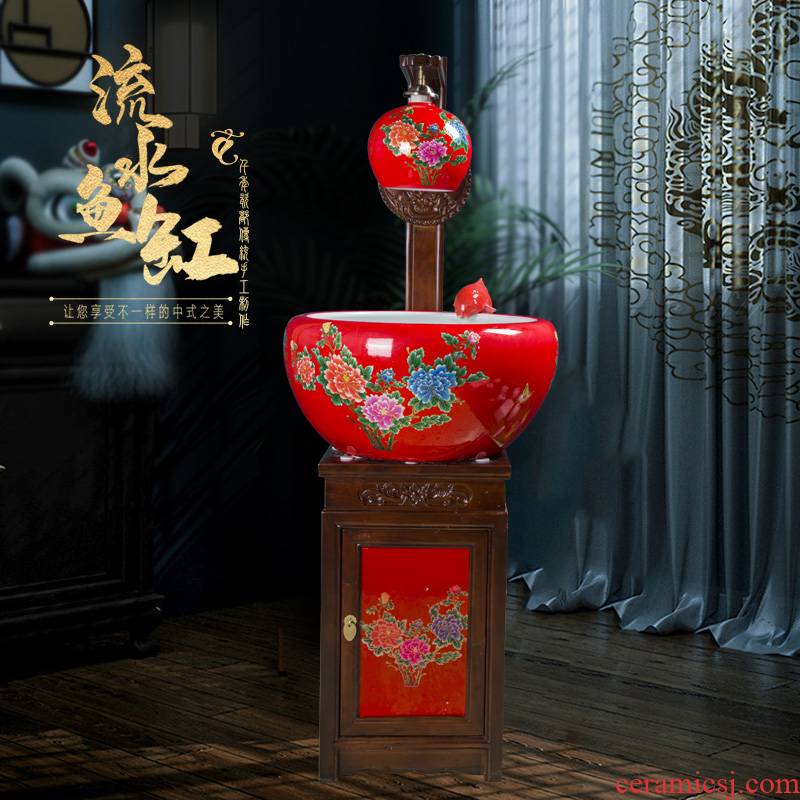 Art soul jingdezhen China red extra - large ceramic sitting room aquarium filter water circulating water goldfish bowl