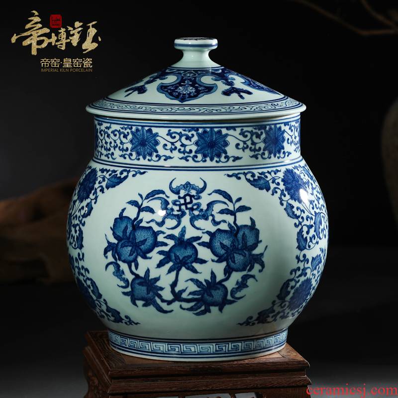Antique hand - made porcelain of jingdezhen ceramics five blessings puer tea cake storage tank caddy fixings decorative furnishing articles