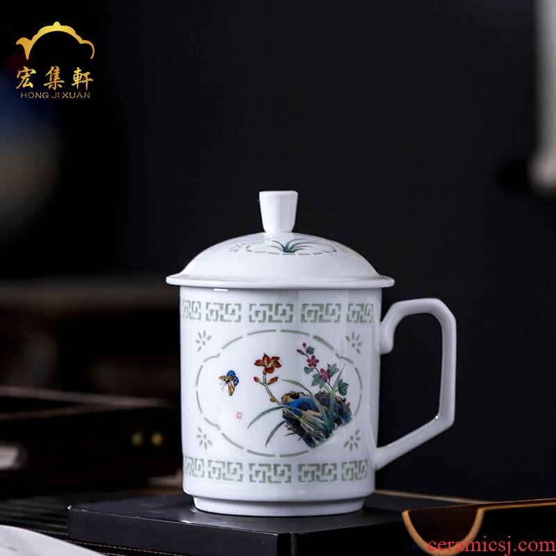 Office of jingdezhen ceramic cup hand - made pastel linglong cup high - capacity men 's and women' s cup cup cup home meeting