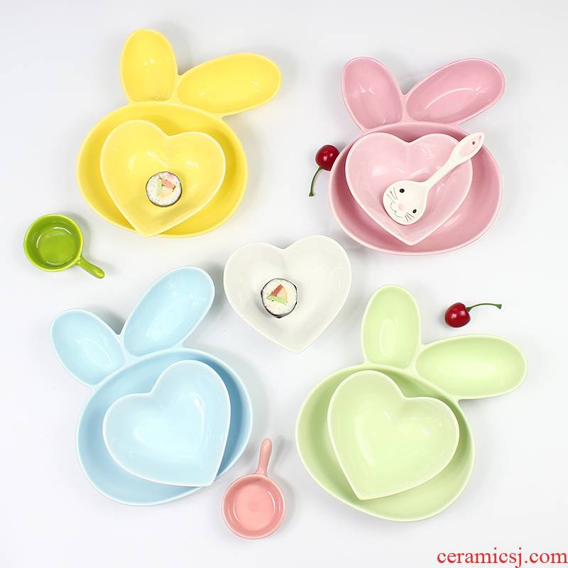 Love graces pure color color glaze creative household space dish bowl spoon, tableware ceramics children three suits for